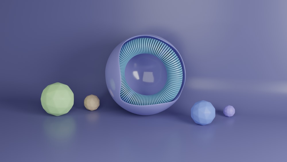 a blue and white object sitting on top of a table