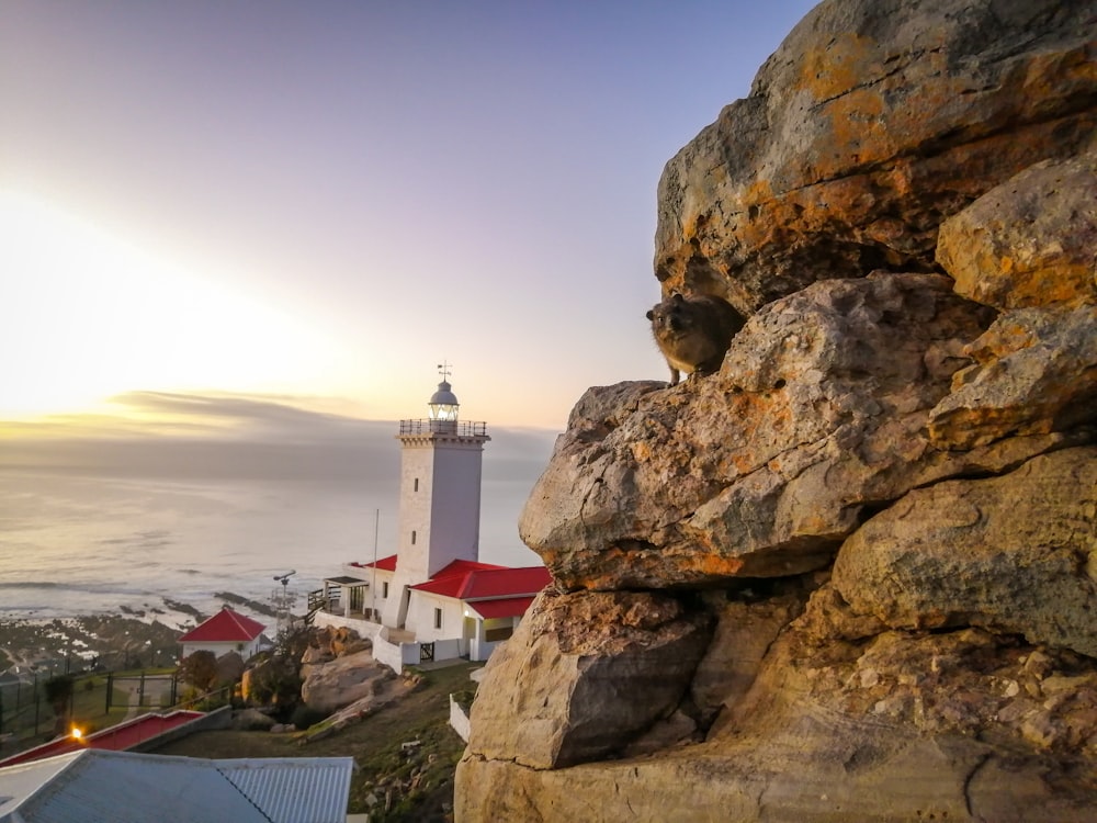 a lighthouse on top of a rocky cliff