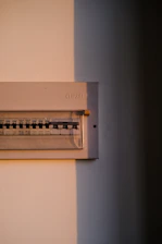 a close up of a switch box on a wall