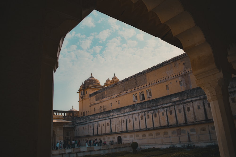 a view of a building through a window