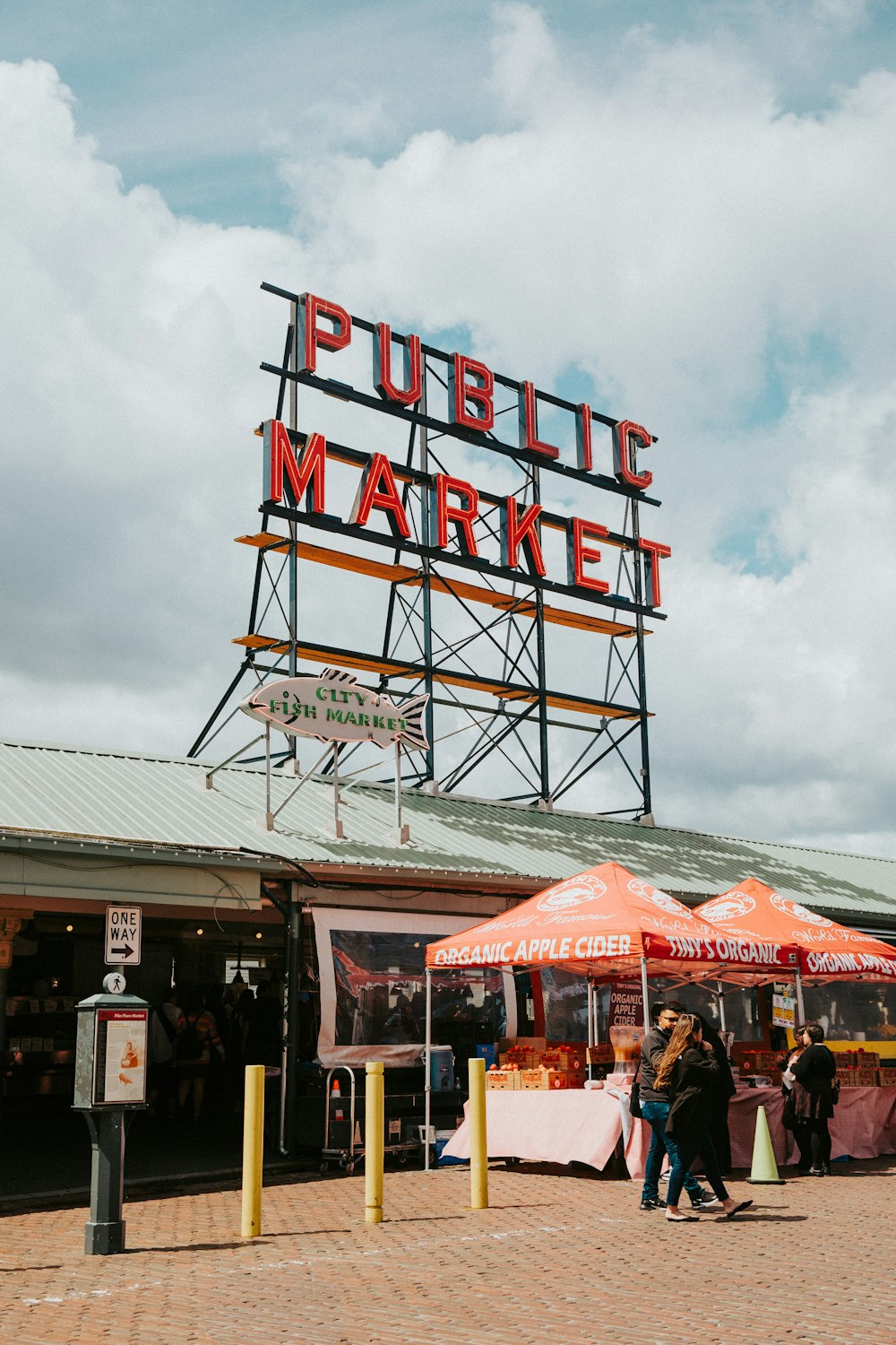 a sign that says public market on top of a building