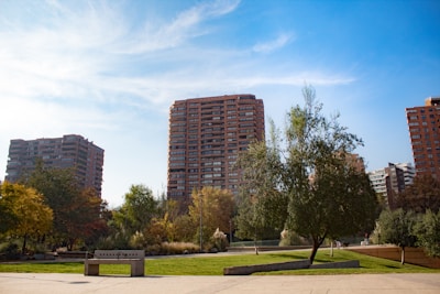 A scenic park view from a high-rise apartment.