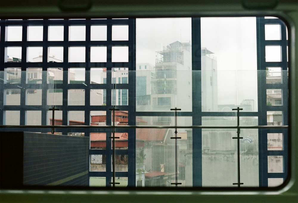 a view of a city through a window