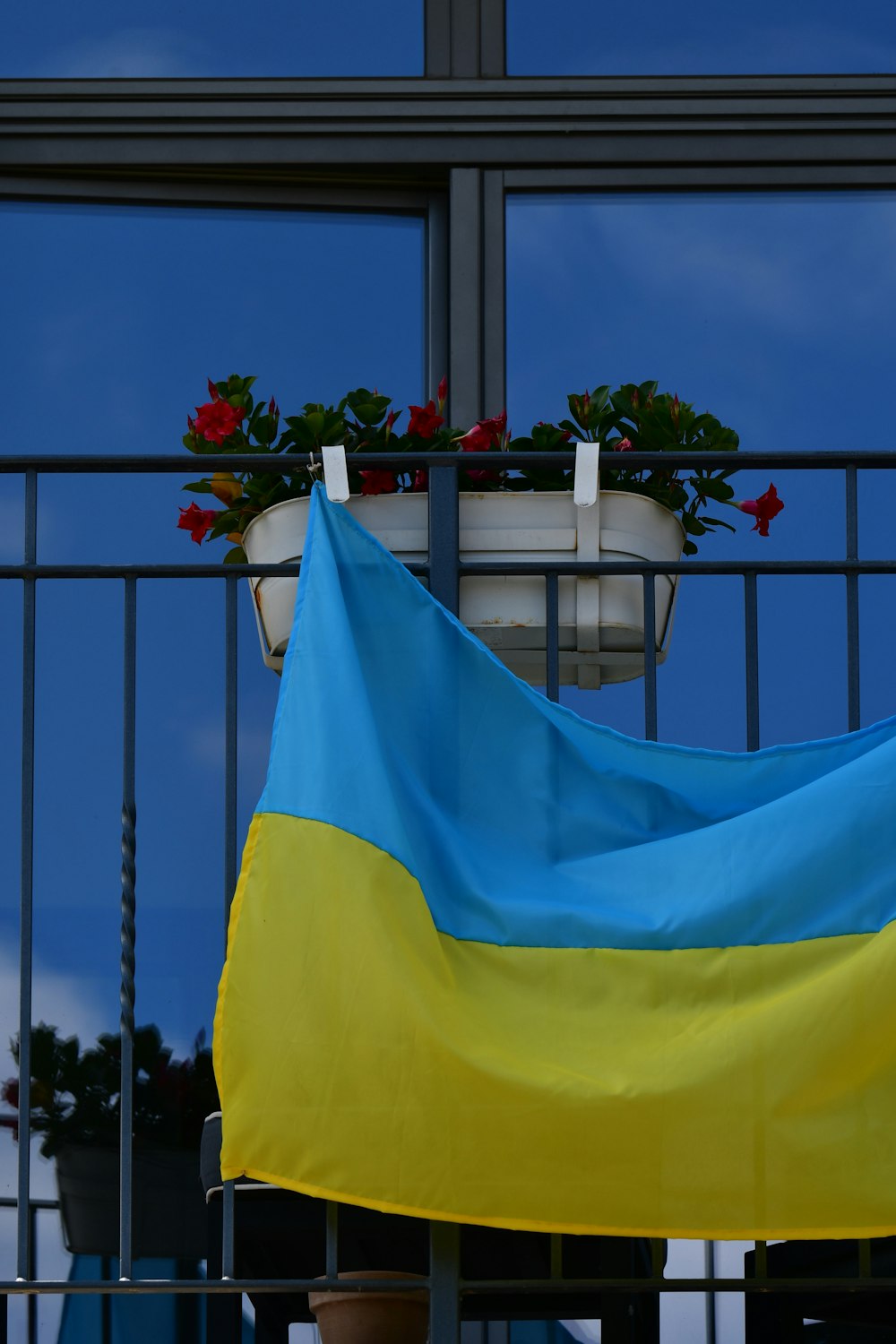 um pano azul e amarelo coberto sobre um vaso de planta