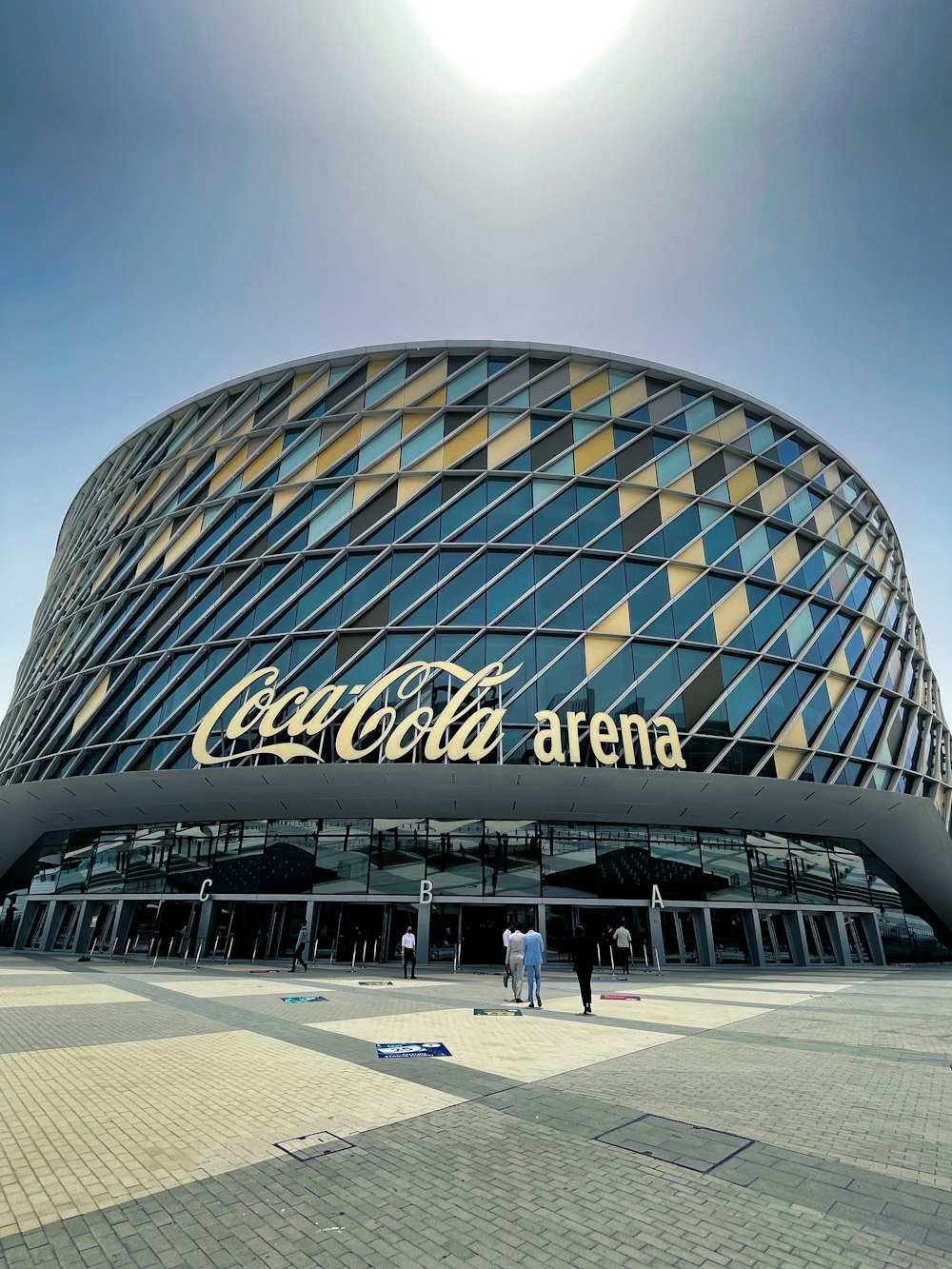 a large building with a giant sign on it's side