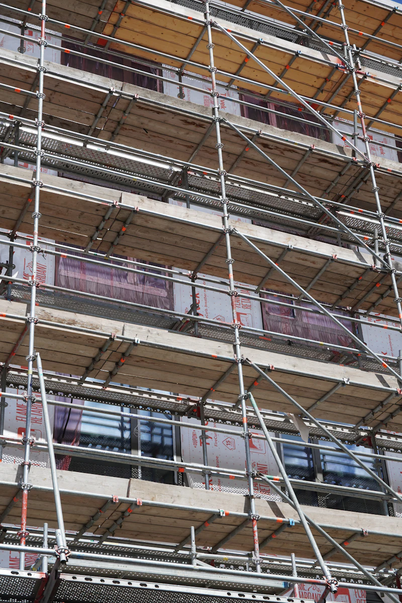 Scaffolding erected around a residential building