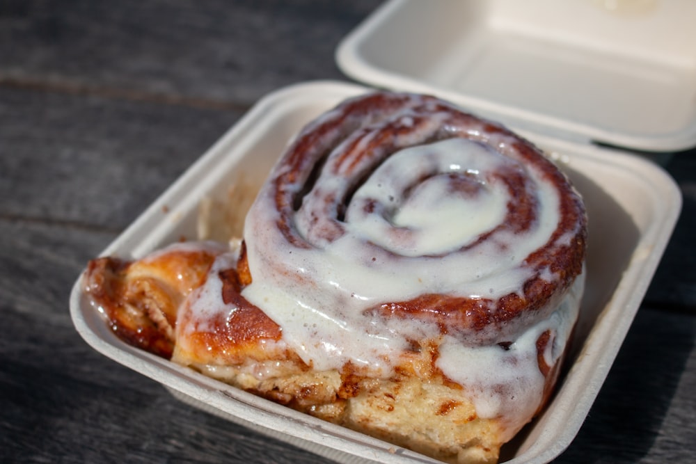 a close up of a pastry in a container