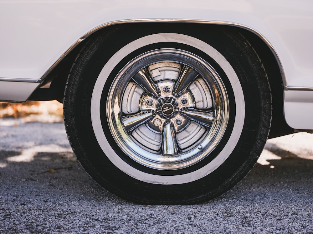 a close up of a tire on a car