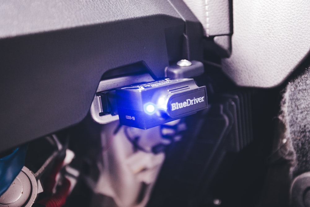 a close up of a blue light on a vehicle