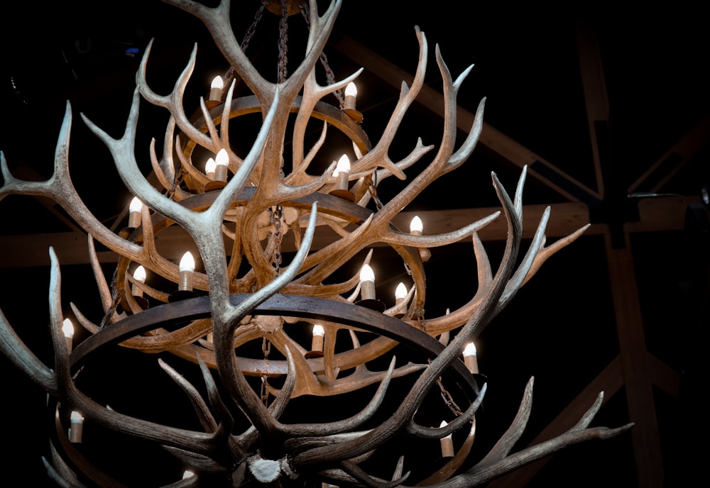 a chandelier with antlers hanging from it