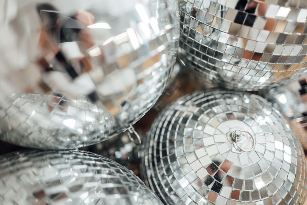a group of disco balls sitting on top of a table