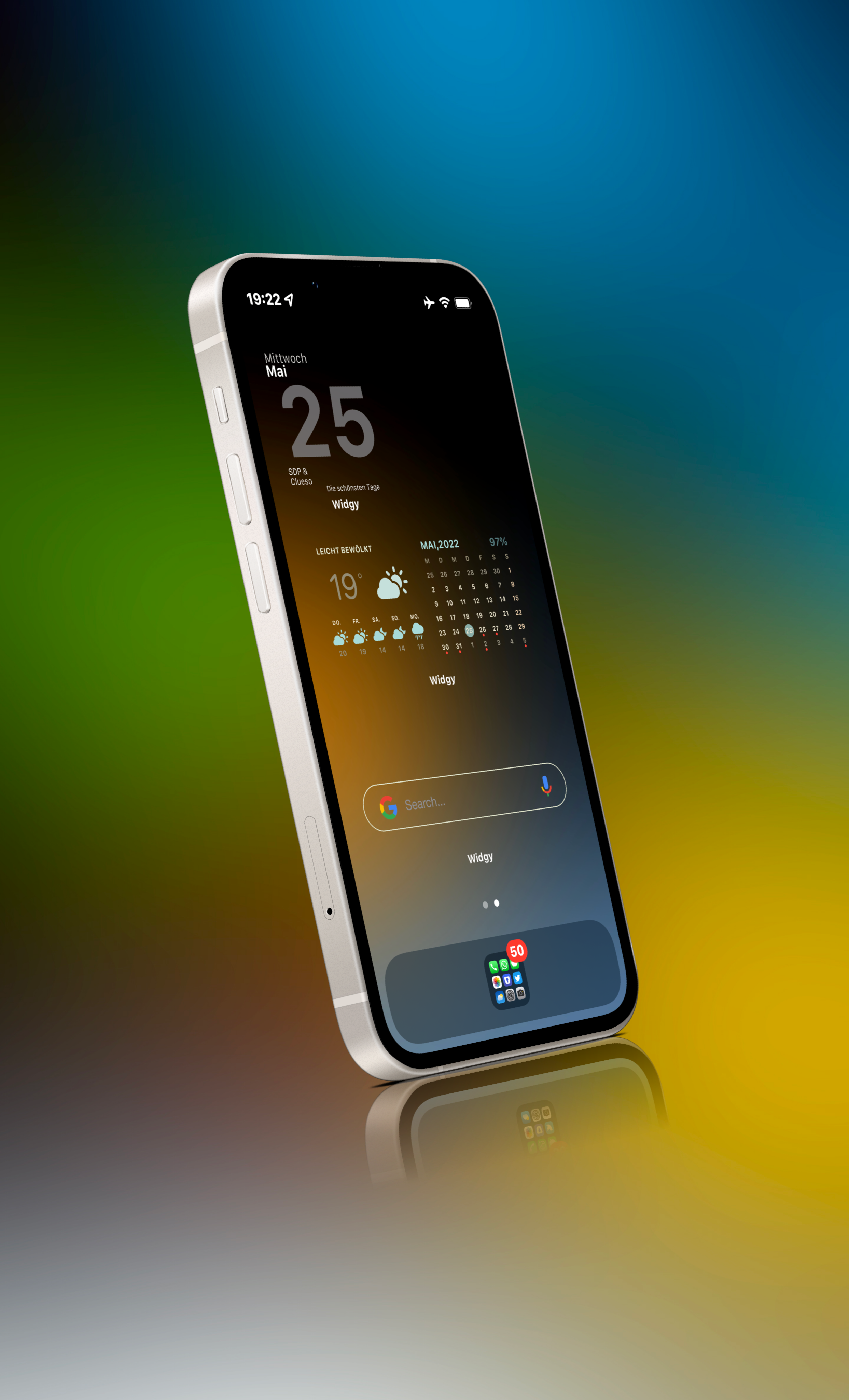 a cell phone with a clock displayed on the screen