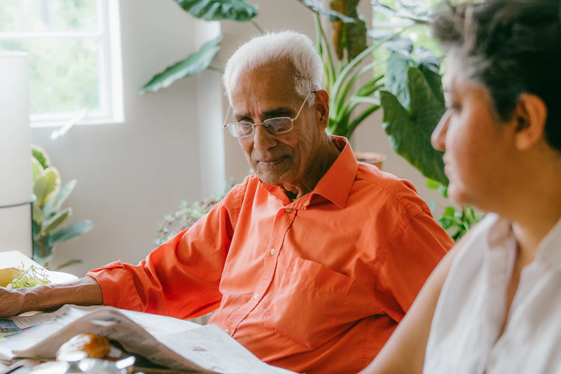 Older parents video calling family from home