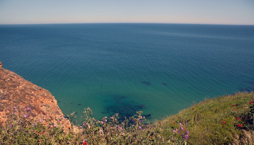 a view of a body of water from a cliff