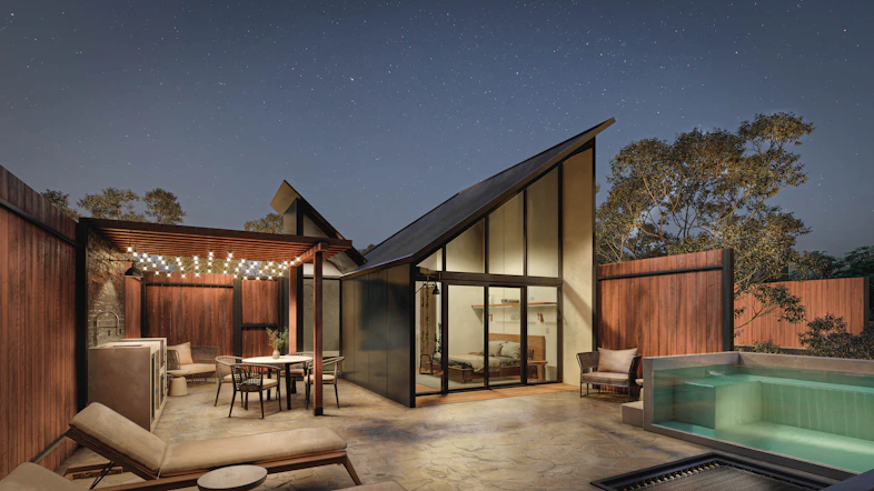 a house with a pool and a hot tub