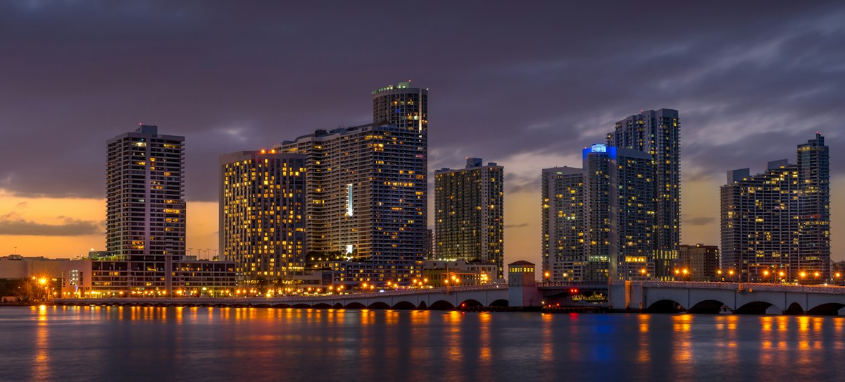 Miami, Florida skyline over Biscayne Bay