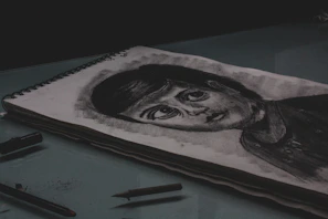 a drawing of a man's face on a piece of paper