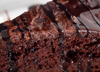 a close up of a piece of chocolate cake