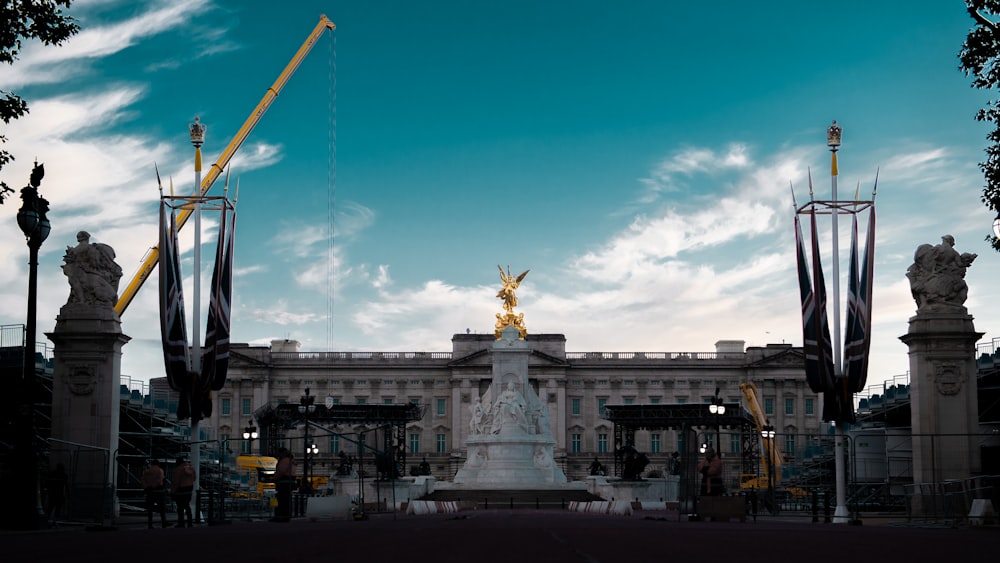 a large building with a crane on top of it