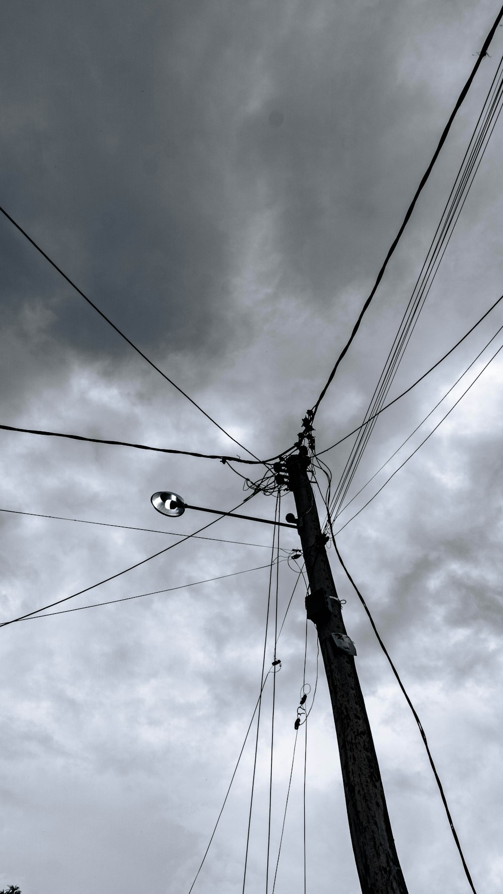 a black and white photo of a telephone pole