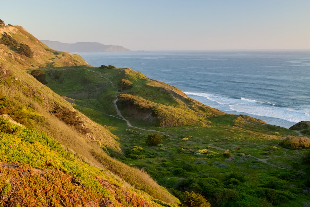 a scenic view of the ocean from a hill