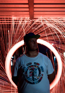 a man standing in front of a circular object