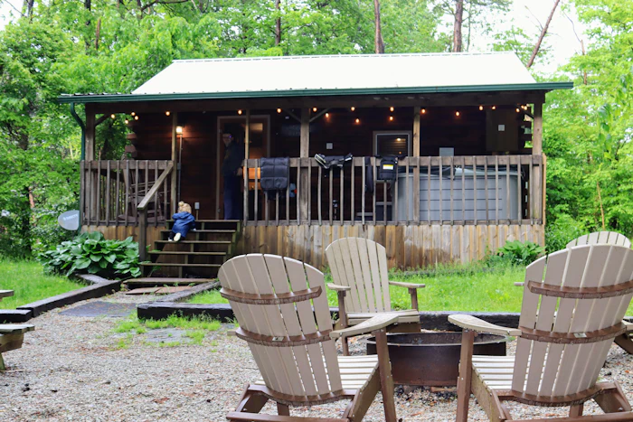 Outdoor patio seating around a fire pit