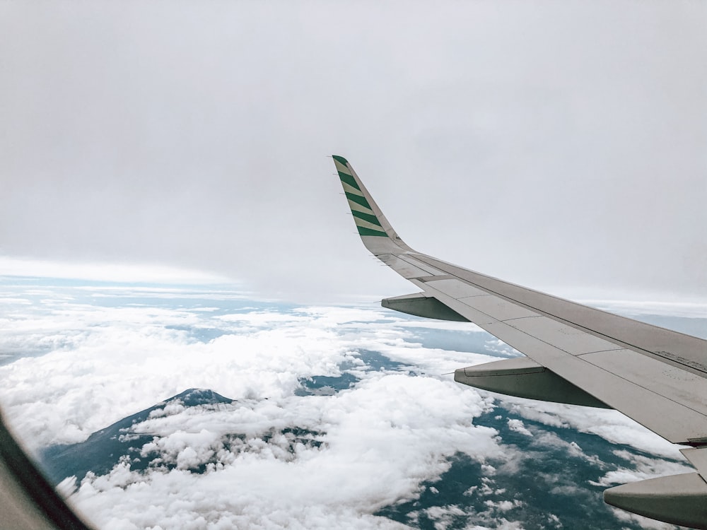 the wing of an airplane flying over the clouds