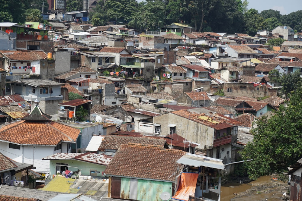 a large group of houses in a slum area