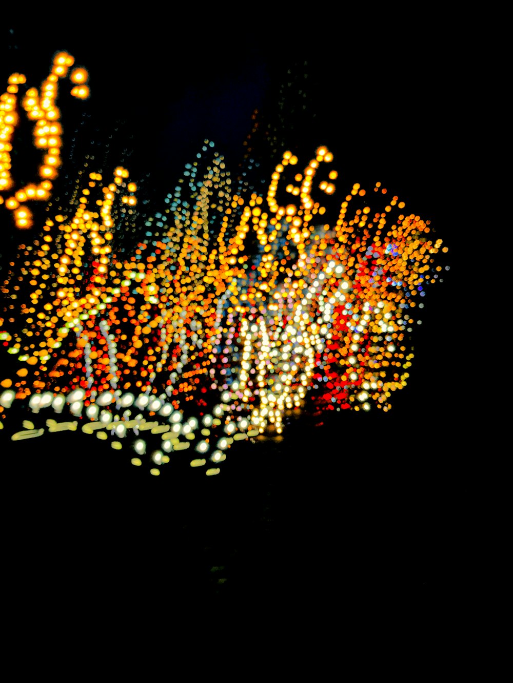 a blurry photo of a street sign at night