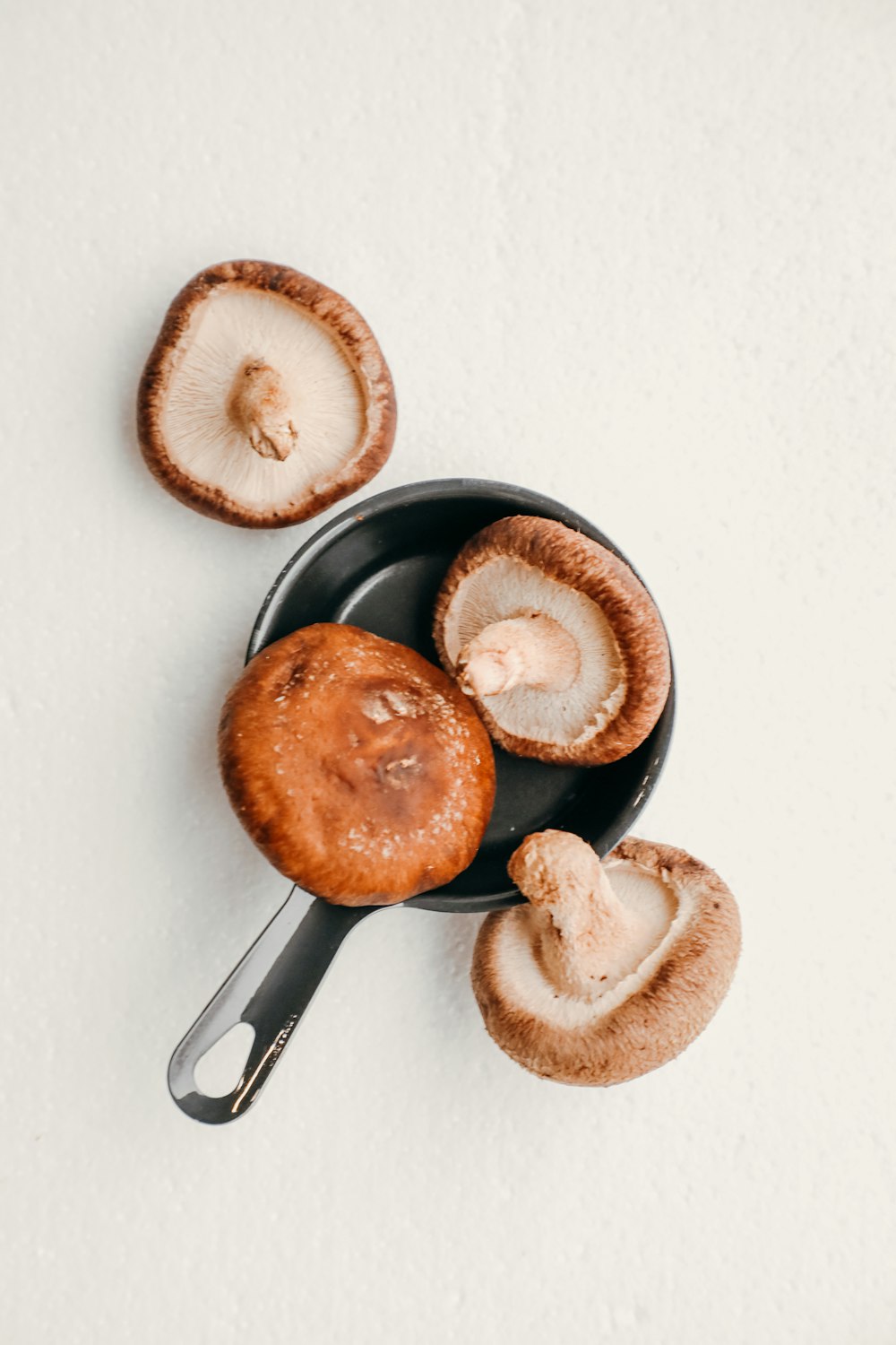 a pan filled with mushrooms on top of a table