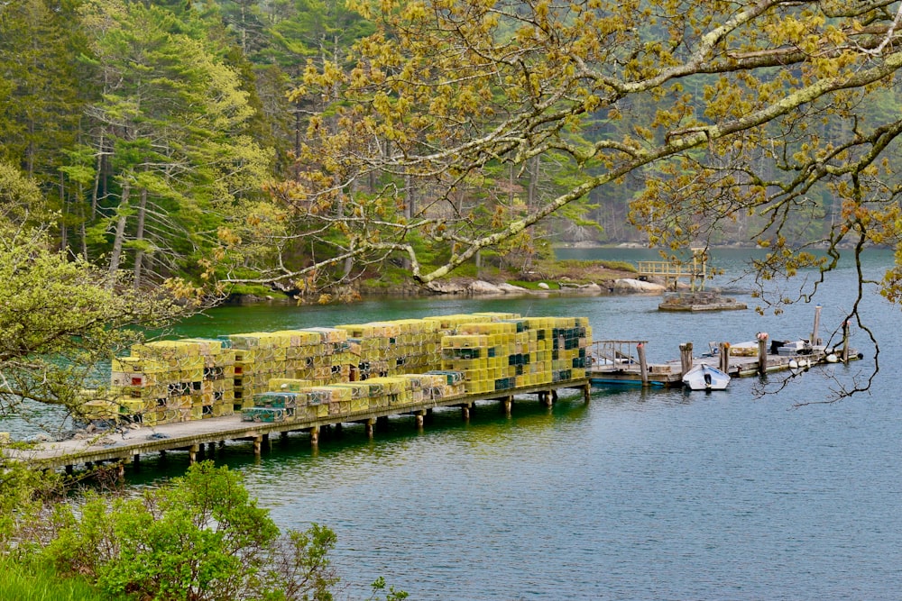 a dock that has a bunch of boxes on it