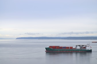 a large cargo ship in the middle of a large body of water