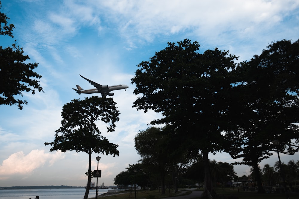 a plane flying over a body of water