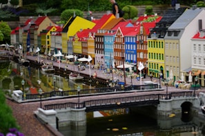 a model of a city with a bridge over a river