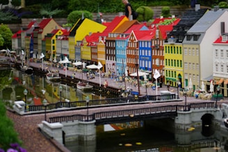 a model of a city with a bridge over a river