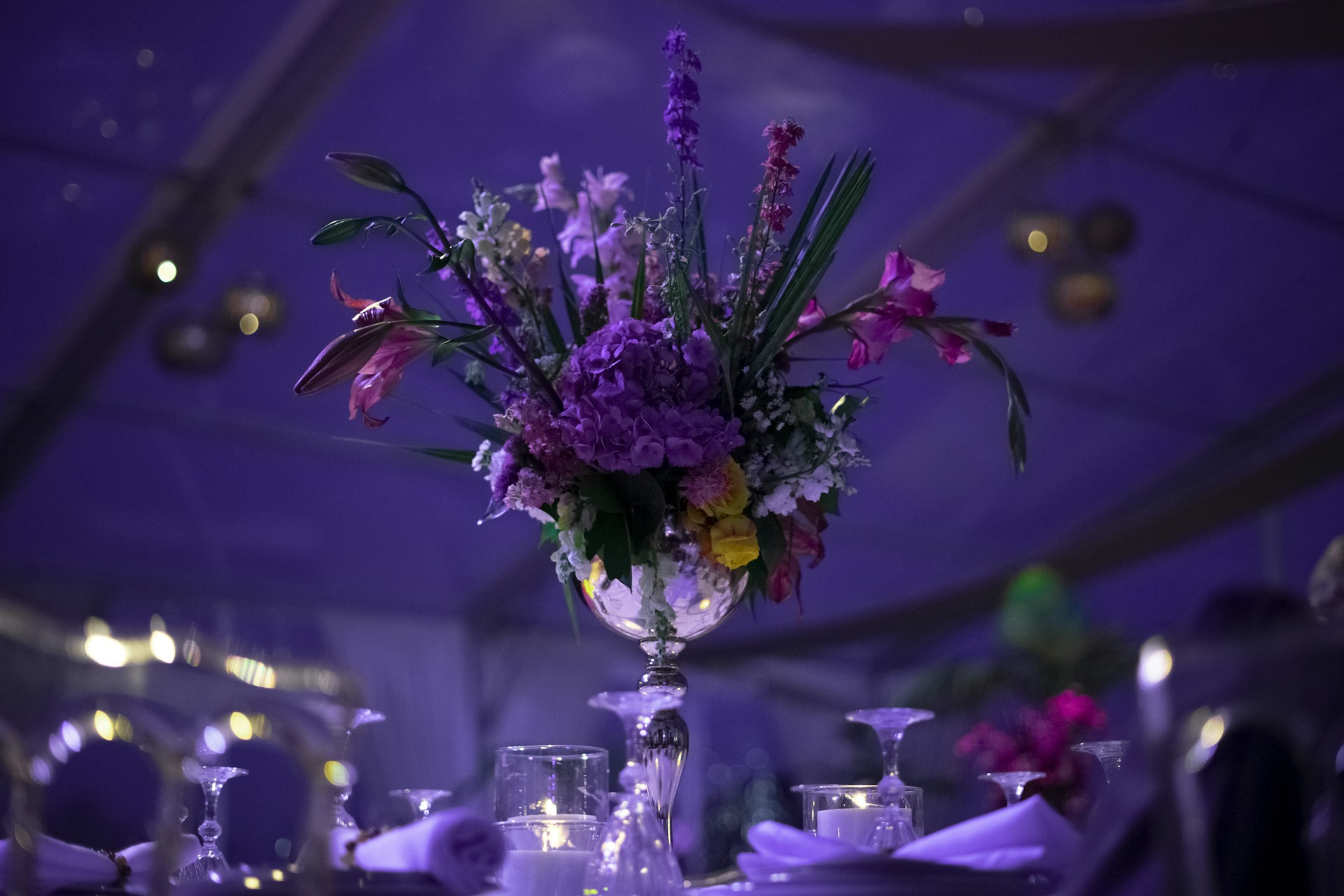a vase filled with purple flowers on top of a table