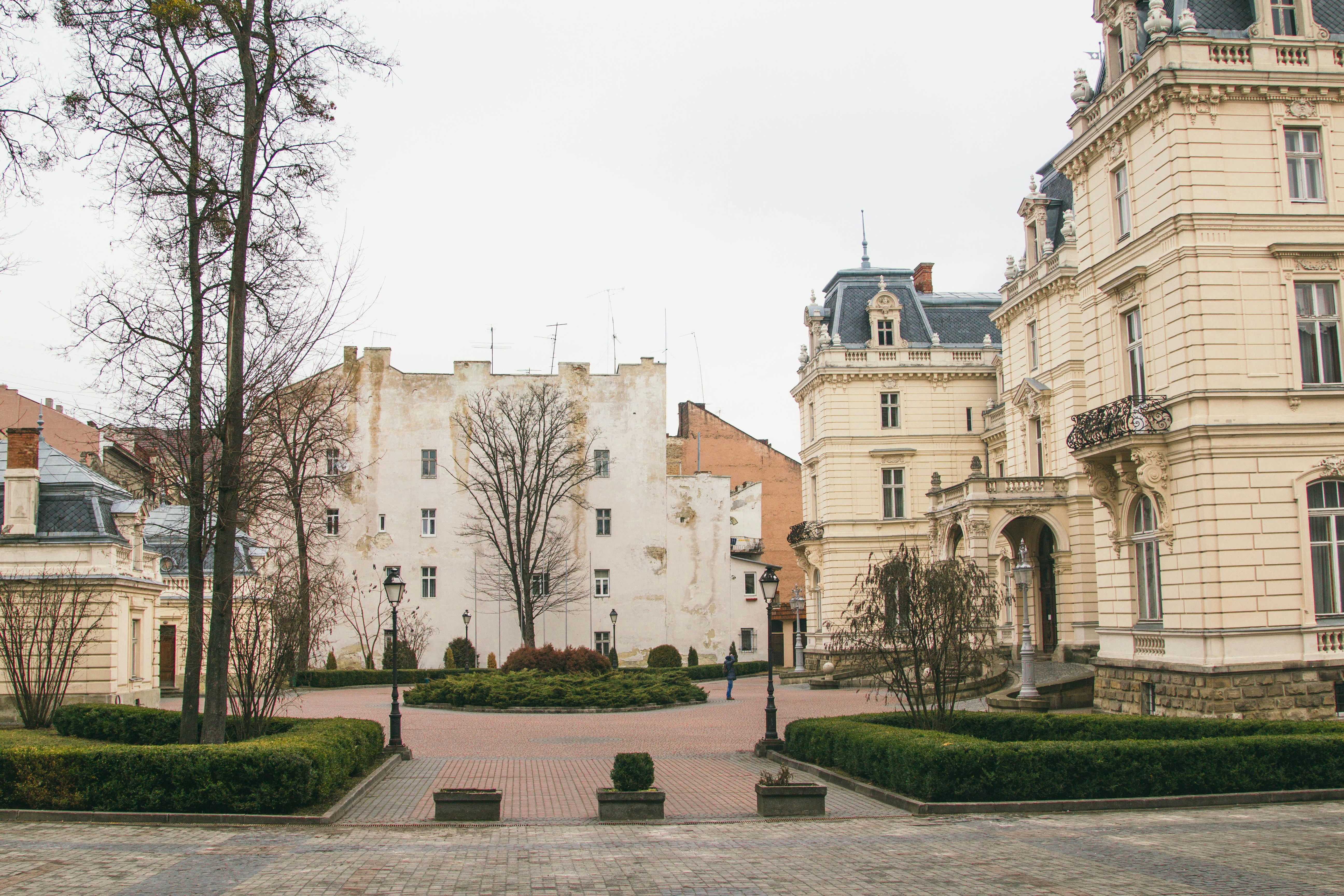 a couple of buildings that are next to each other, 