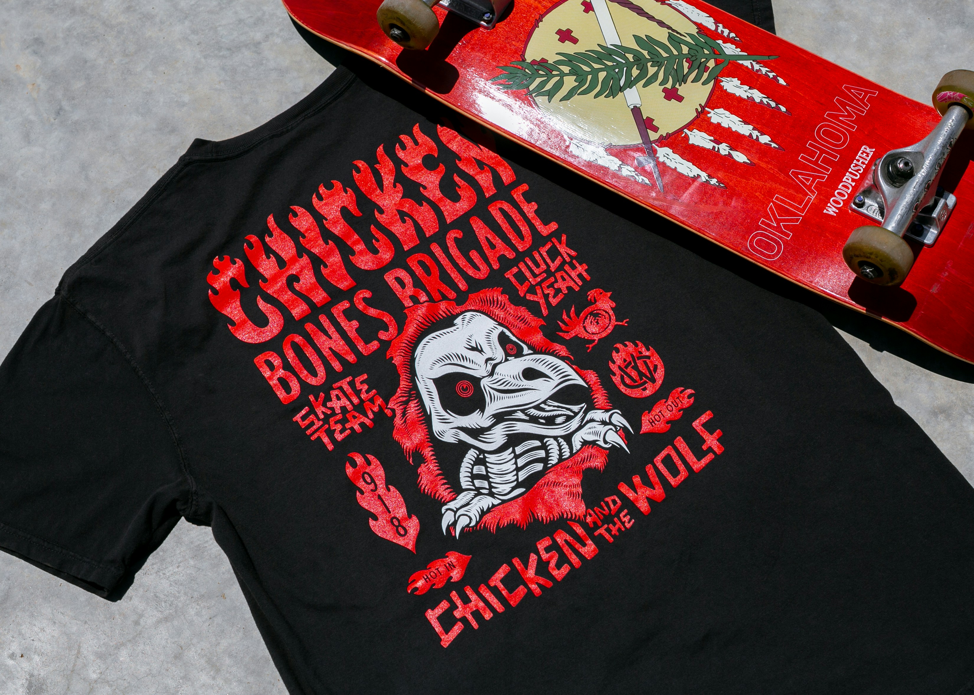 Chicken and the Wolf merch product photography.