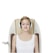 A woman with headphones is lying on a massage chair with her eyes closed. She is wearing a white sleeveless top and appears to be relaxed. The chair has a sleek, modern design with padded sections and control panels on the side.