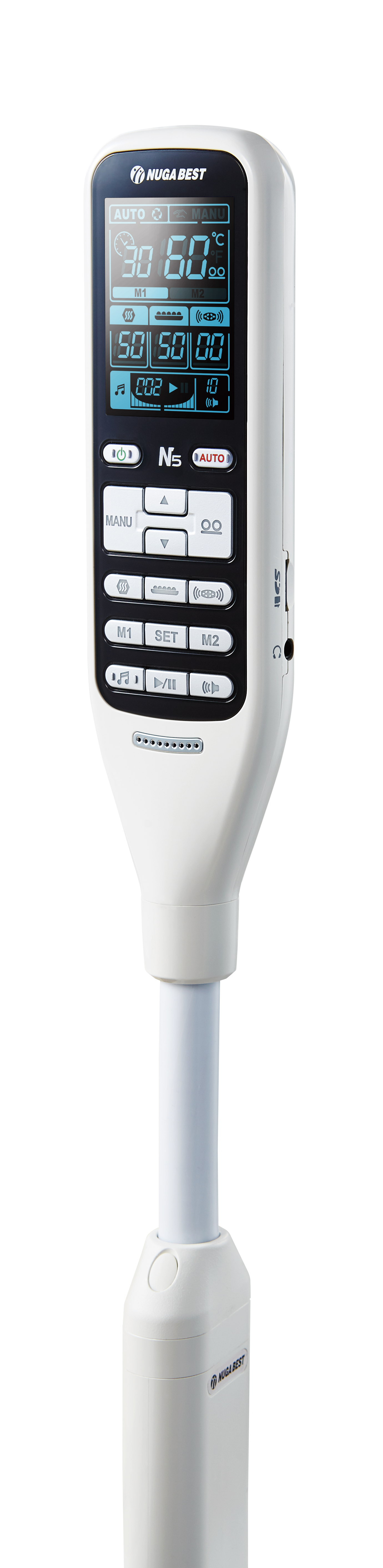 a white digital clock on a black background