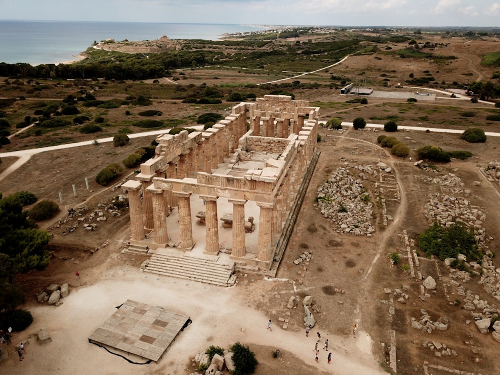 an aerial view of an ancient greek temple