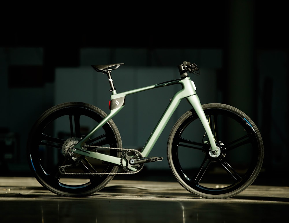 a close up of a bike on a floor