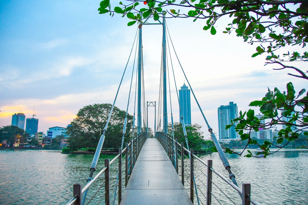 a long bridge over a body of water