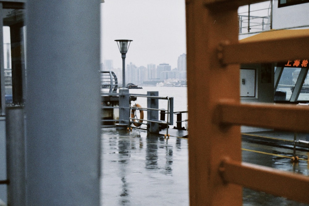 a view of a boat docked in a harbor