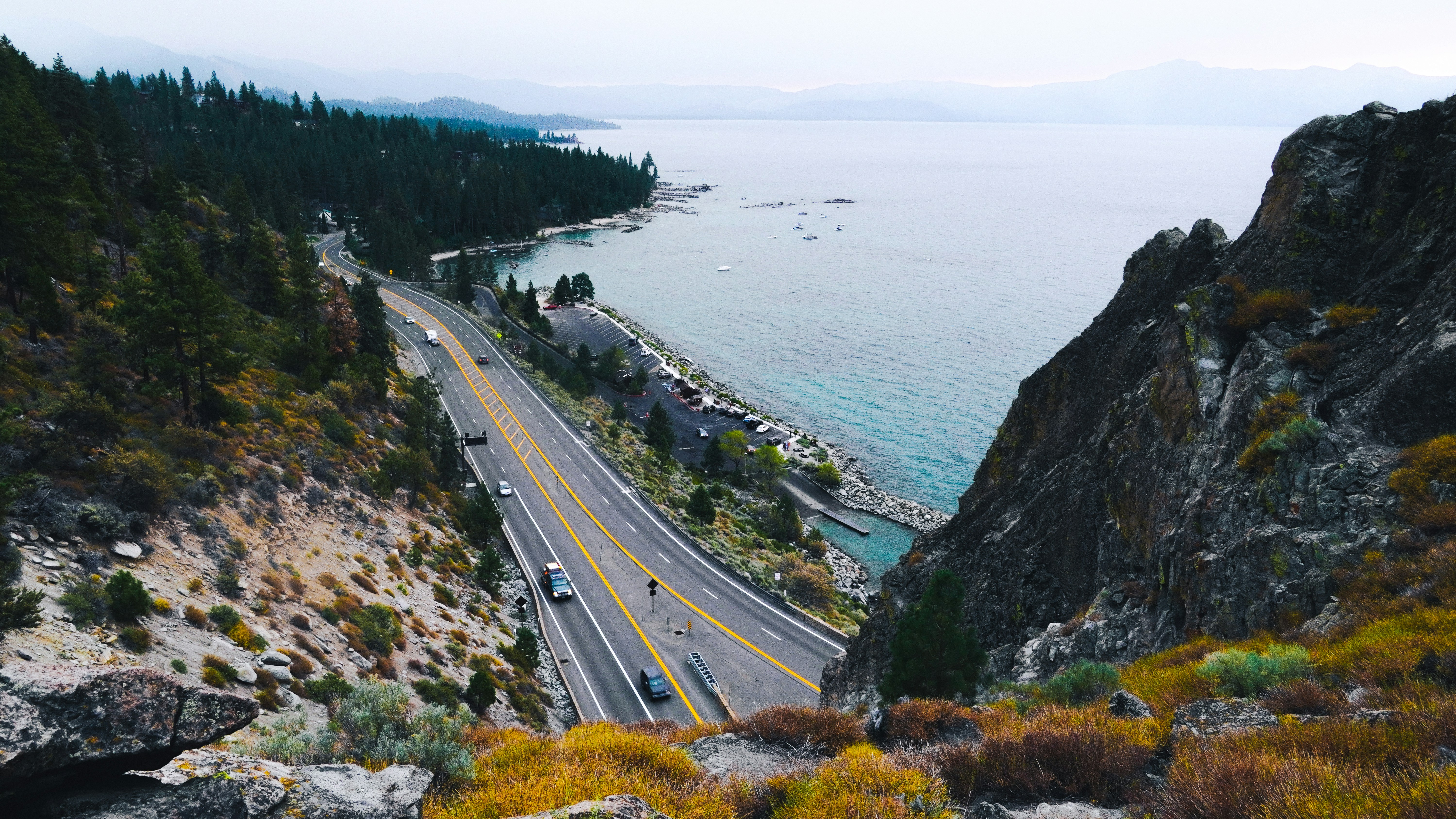 a view of a highway going into the ocean