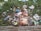 A collection of assorted litter scattered on grass, including plastic bags, wrappers, cardboard, and bottles.