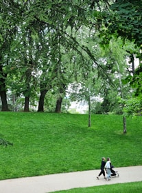 A beautifully landscaped park with walking paths and lush greenery.