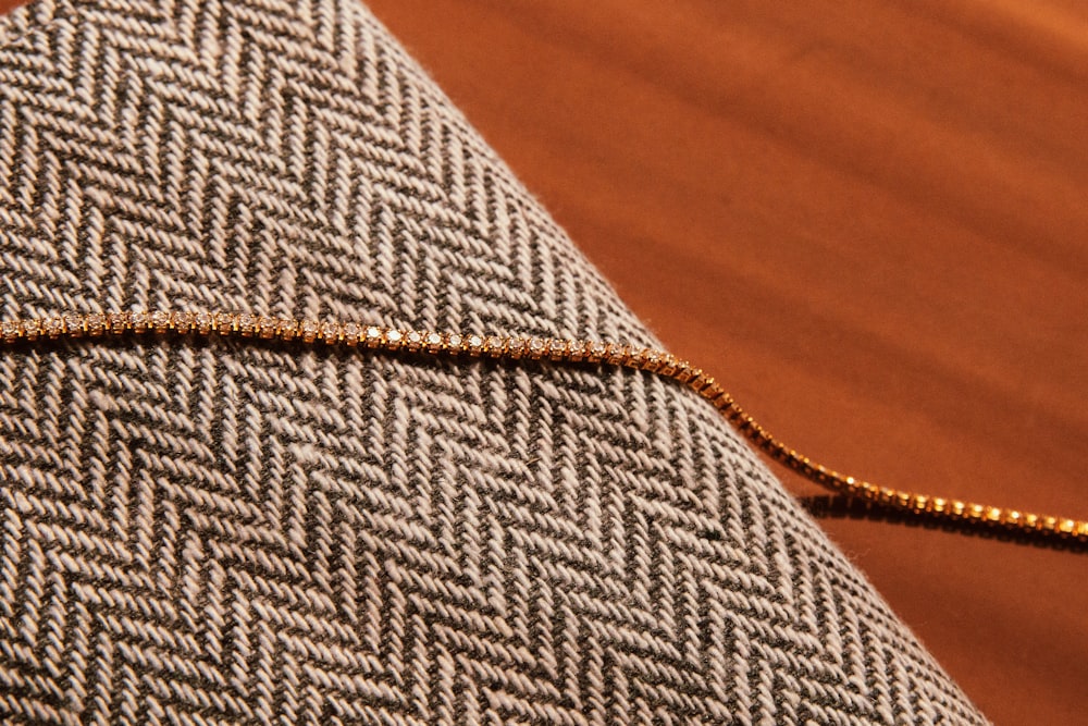 a close up of a tie on a table