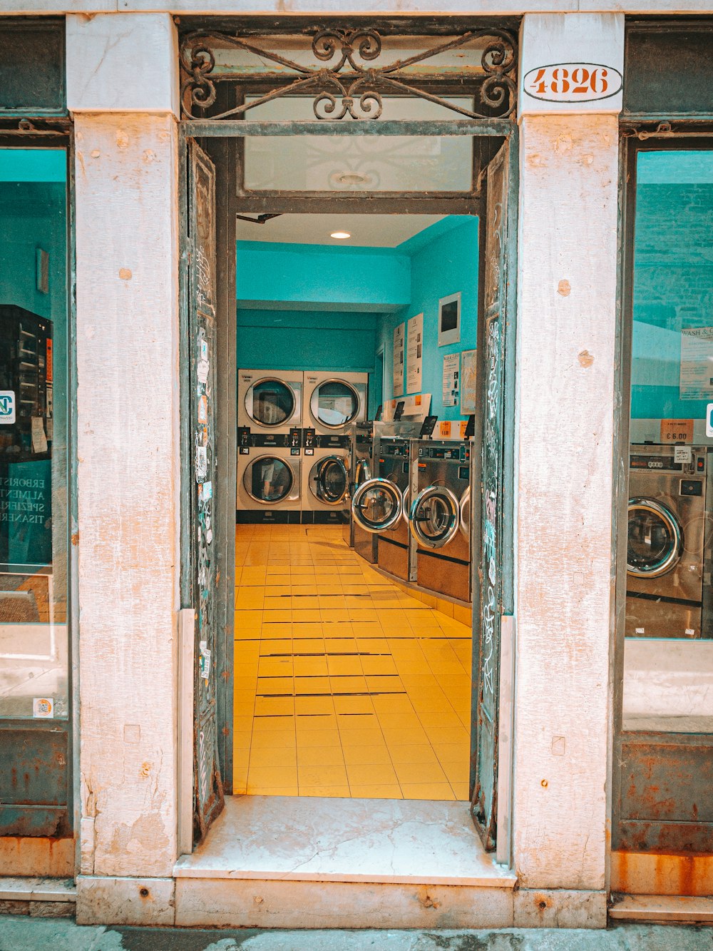 a room with a bunch of washers in it